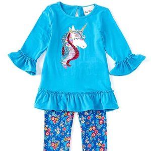 ~NWT~ Rare Editions - Leggings /Unicorn Sequin Boutique Appliqué Top - Blue